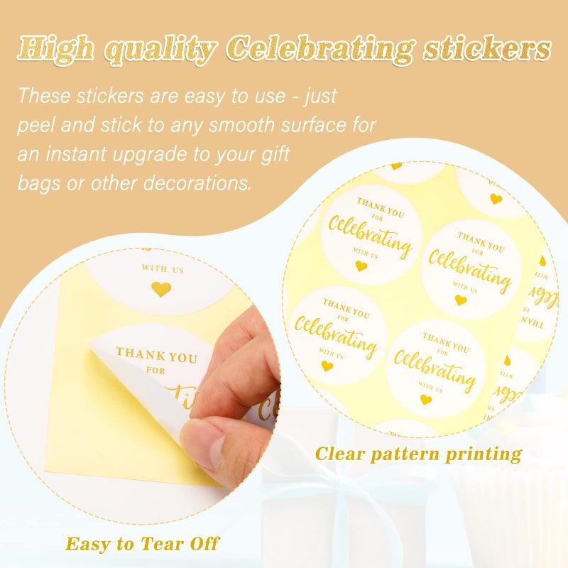 G2PLUS Thank You for Celebrating with Us Stickers 60PCS 2 Inch Round Thank You Sticker Labels for Invitation Envelopes for Wedding  Birthday Baby Shower  Party Favor (Gold) - Image 4